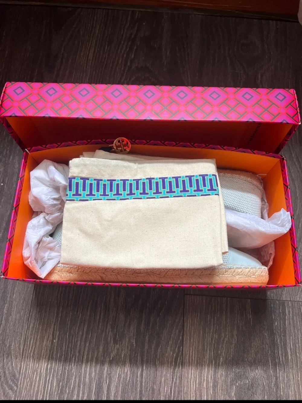 Tory Burch Colorblock Espadrille Flat in Seltzer Blue size 8